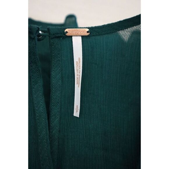 Free People OB1388568 Women's Sz S Garden Gem Green Daia Ruched Peplum Top - Picture 4 of 9